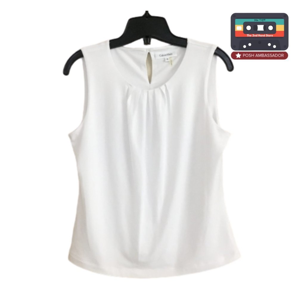 Calvin Klein Pleated Neck Sleeveless Blouse Size 8